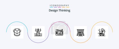 Téléchargez les illustrations : Design Thinking Line 5 Icon Pack Including presentation. analytics. nib. pad. pencil - en licence libre de droit