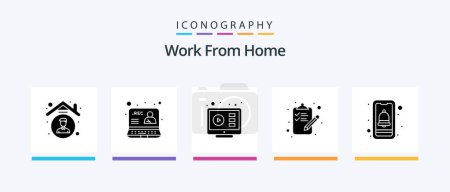 Téléchargez les illustrations : Work From Home Glyph 5 Icon Pack Including task. checklist. online. tutorial. online. Creative Icons Design - en licence libre de droit