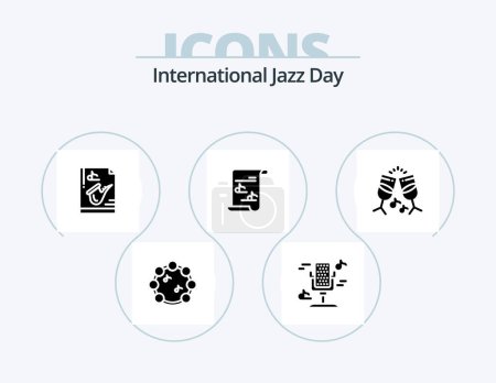 Téléchargez les illustrations : International Jazz Day Glyph Icon Pack 5 Icon Design. media . sound. saxophone. music - en licence libre de droit