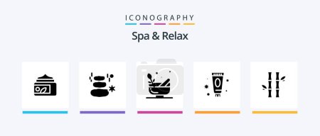 Téléchargez les illustrations : Spa And Relax Glyph 5 Icon Pack Including beauty . spa. spa . bowl . grinding. Creative Icons Design - en licence libre de droit