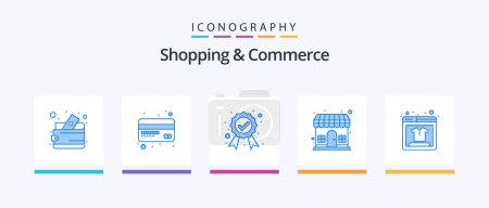 Téléchargez les illustrations : Shopping And Commerce Blue 5 Icon Pack Including online shopping. storehouse. badge. store. outlet. Creative Icons Design - en licence libre de droit