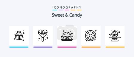 Téléchargez les illustrations : Sweet And Candy Line 5 Icon Pack Including candy. sweets. sweet. pie. dessert. Creative Icons Design - en licence libre de droit