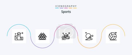 Téléchargez les illustrations : Sports Line 5 Icon Pack Including table tennis. racket. pool. race. cycling - en licence libre de droit