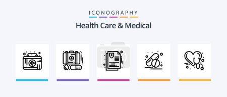 Illustration for Health Care And Medical Line 5 Icon Pack Including medical. care. health insurance. medicine. pills. Creative Icons Design - Royalty Free Image