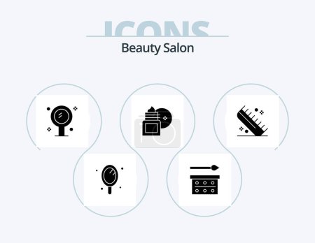 Téléchargez les illustrations : Beauty Salon Glyph Icon Pack 5 Icon Design. moisturizer. body massage. eye shadow palette. body lotion. mirror - en licence libre de droit