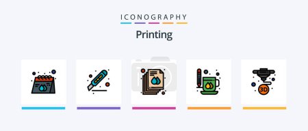 Illustration for Printing Line Filled 5 Icon Pack Including tool. print. bottle. paper. news. Creative Icons Design - Royalty Free Image