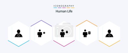 Téléchargez les illustrations : Pack d'icônes Human 25 Glyph avec description. avatar. énergie. humain. camp - en licence libre de droit