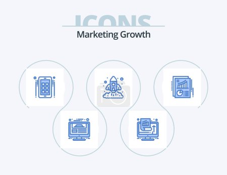 Illustration for Marketing Growth Blue Icon Pack 5 Icon Design. rocket. chart. performance. business. social - Royalty Free Image