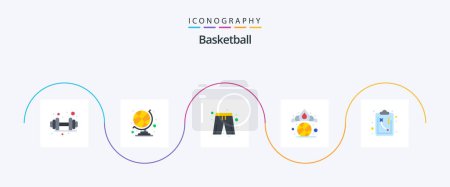 Téléchargez les illustrations : Basketball Flat Pack de 5 icônes inclus. stratégie. Un pantalon. chemin. roi - en licence libre de droit