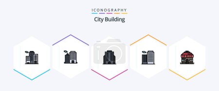Ilustración de City Building 25 FilledLine paquete de iconos incluyendo. tienda. negocios. casa. casa - Imagen libre de derechos