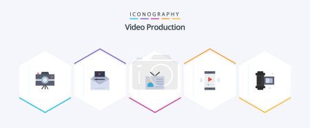Illustration for Video Production 25 Flat icon pack including multimedia. film. video marketing. vintage. output device - Royalty Free Image