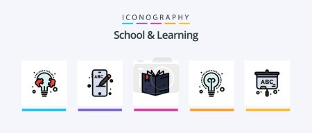 Ilustración de La escuela y la línea de aprendizaje llenaron el paquete de 5 iconos incluyendo. pantalla. educación. proyector. cuaderno. Diseño de iconos creativos - Imagen libre de derechos