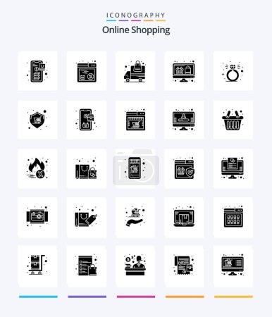 Ilustración de Creative Online Shopping 25 Glyph Solid Black icon pack  Such As present. online shopping. delivery. monitor. computer - Imagen libre de derechos