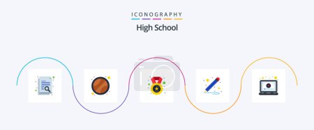 Ilustración de High School secundaria plana 5 paquete de iconos incluyendo. tutorial. recompensa. en línea. material escolar - Imagen libre de derechos
