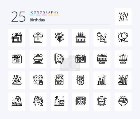 Téléchargez les illustrations : Birthday 25 Line icon pack including birthday. celebration. candle. birthday. sing - en licence libre de droit