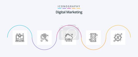 Ilustración de Digital Marketing Line 5 Icon Pack Including offer. cloud. time. glass - Imagen libre de derechos