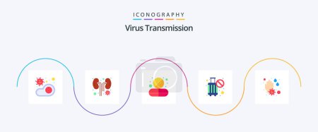 Téléchargez les illustrations : Virus Transmission Flat 5 Icon Pack Including soap. stop. capsule. no travel. ban - en licence libre de droit