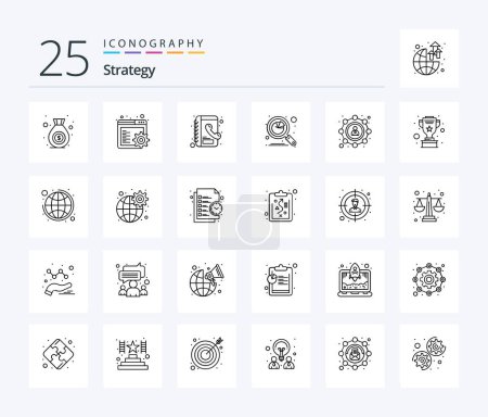 Illustration for Strategy 25 Line icon pack including user. seo. phone book. affiliate. graph - Royalty Free Image
