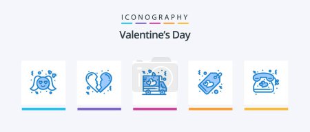 Illustration for Valentines Day Blue 5 Icon Pack Including telephone. heart. love. tag. love. Creative Icons Design - Royalty Free Image