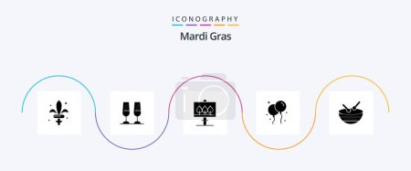 Illustration for Mardi Gras Glyph 5 Icon Pack Including parade. instrument. board. drum. fly - Royalty Free Image