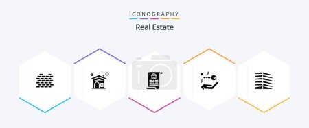 Téléchargez les illustrations : Real Estate 25 Glyph icon pack including . key . real estate. house . real - en licence libre de droit
