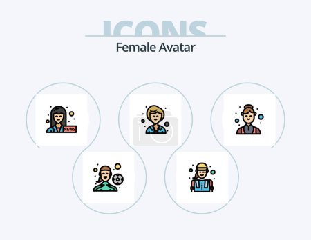 Ilustración de Línea Avatar Femenina Lleno Icono Pack 5 Diseño de Icono. Asistente. cocina. Escritor. Mujer. avatar - Imagen libre de derechos