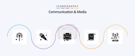 Téléchargez les illustrations : Communication And Media Glyph 5 Icon Pack Including antenna. read. audio. library. tutorial - en licence libre de droit
