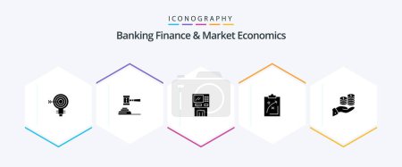 Ilustración de Banking Finance And Market Economics 25 Glyph icon pack including cashpoint. bankomat. auction. atm. judge - Imagen libre de derechos