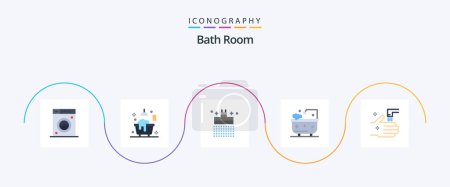 Téléchargez les illustrations : Bath Room Flat 5 Icon Pack Including faucet. shower. bath. cleaning. bath - en licence libre de droit