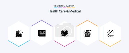 Illustration for Health Care And Medical 25 Glyph icon pack including medicine. bottle. report. like. done - Royalty Free Image