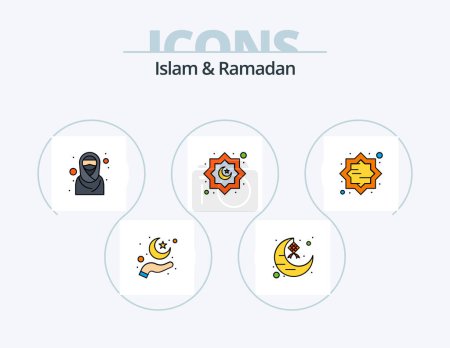 Ilustración de Islam And Ramadan Line Filled Icon Pack 5 Icon Design (en inglés). Levántate. musulmán. Libro. kaaba. linterna - Imagen libre de derechos