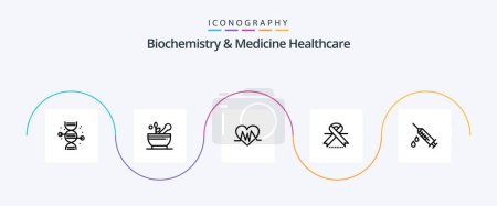 Téléchargez les illustrations : Biochemistry And Medicine Healthcare Line 5 Icon Pack Including injection. medical. medical. ribbon. cancer - en licence libre de droit