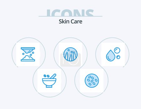 Téléchargez les illustrations : Skin Blue Icon Pack 5 Icon Design. thérapie capillaire. peau. graines de sésame. soin de la peau. lipides - en licence libre de droit