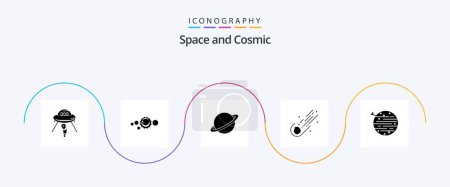 Téléchargez les illustrations : Pack d'icônes Space Glyph 5 Y compris météore. astéroïde. système solaire. mars. lune - en licence libre de droit