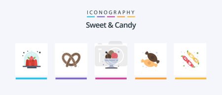 Téléchargez les illustrations : Pack de 5 icônes sucrées et sucrées, y compris les bonbons. dessert. bretzel. Des bonbons. crème glacée. Icônes créatives Design - en licence libre de droit