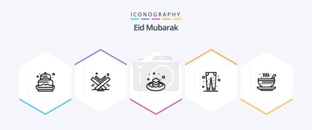 Ilustración de Eid Mubarak 25 Line icon pack including eid. fashion. islam. trouser. gift - Imagen libre de derechos