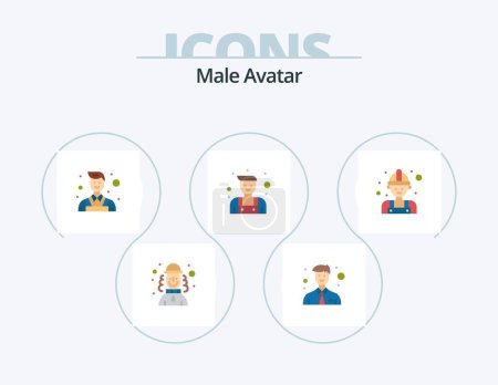 Téléchargez les illustrations : Avatar mâle Flat Icon Pack 5 Icon Design. . Mec. peintre. travail. réparateur - en licence libre de droit