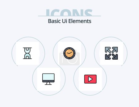 Ilustración de Basic Ui Elements Line Filled Icon Pack 5 Icon Design. dirección. flecha. Imagen. medios de comunicación. pausa - Imagen libre de derechos