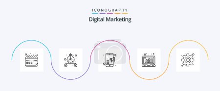Illustration for Digital Marketing Line 5 Icon Pack Including management. online. advertising. graph. analysis - Royalty Free Image