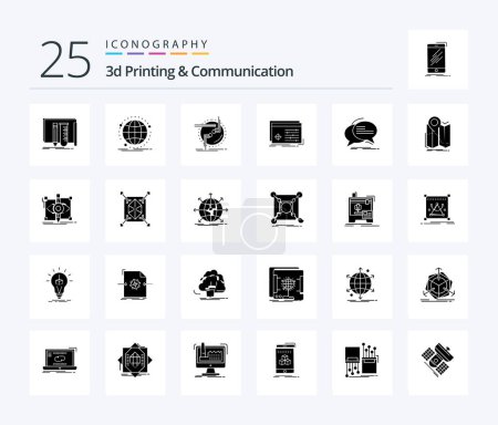 Photo for 3d Printing And Communication 25 Solid Glyph icon pack including processing. file. network. wire. connection - Royalty Free Image