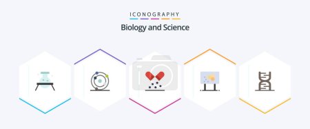 Téléchargez les illustrations : Biology 25 Flat icon pack including pencil. chemistry. biochemistry. biology. pills - en licence libre de droit