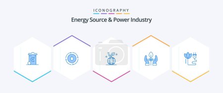 Téléchargez les illustrations : Source d'énergie et industrie énergétique 25 pack icône bleue, y compris l'énergie. énergie. croissance. main. conservation - en licence libre de droit