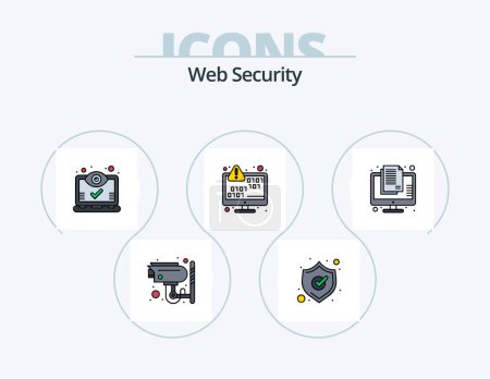 Téléchargez les illustrations : Ligne de sécurité Web rempli Icône Pack 5 Icône Design. codage. binaire. protection. processus. engrenages - en licence libre de droit