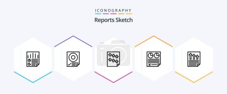 Illustration for Reports Sketch 25 Line icon pack including page. contract. page. report. page - Royalty Free Image