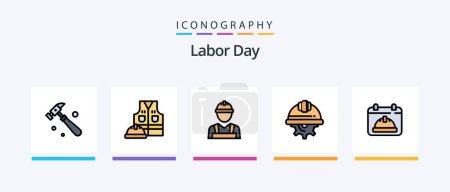 Ilustración de Línea del día del trabajo llenó paquete de 5 iconos, incluida la construcción. herramientas de mano. casco de trabajo. casco. Diseño de iconos creativos - Imagen libre de derechos