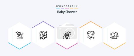 Ilustración de Baby Shower 25 Line icon pack including shirt. body. cream. baby. heart - Imagen libre de derechos