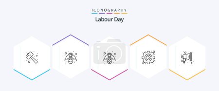 Illustration for Labour Day 25 Line icon pack including options. gear. safety. labour. hard - Royalty Free Image