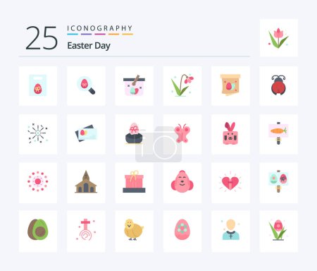 Téléchargez les illustrations : Easter 25 Flat Color icon pack including gift. tulip. basket. plant. decoration - en licence libre de droit