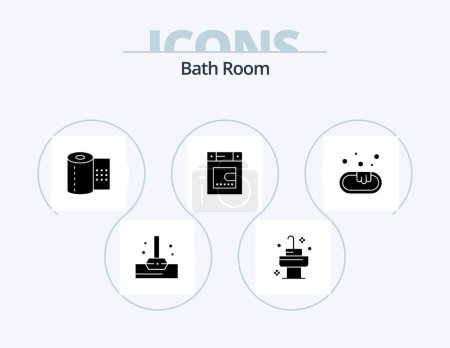 Téléchargez les illustrations : Salle de bain Glyphe Icône Pack 5 Icône Design. . aux toilettes. toilettes. propre. salle de bain - en licence libre de droit