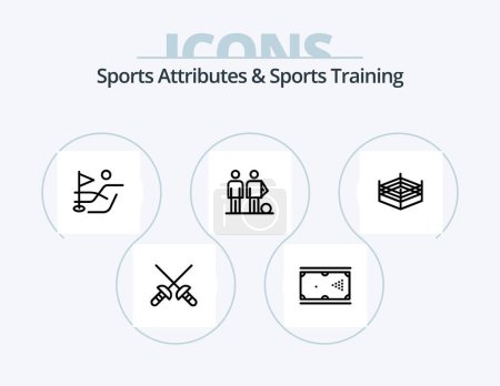 Ilustración de Sports Atributes And Sports Training Line Icon Pack 5 Icon Design. . wrestling. field. ring. rings - Imagen libre de derechos